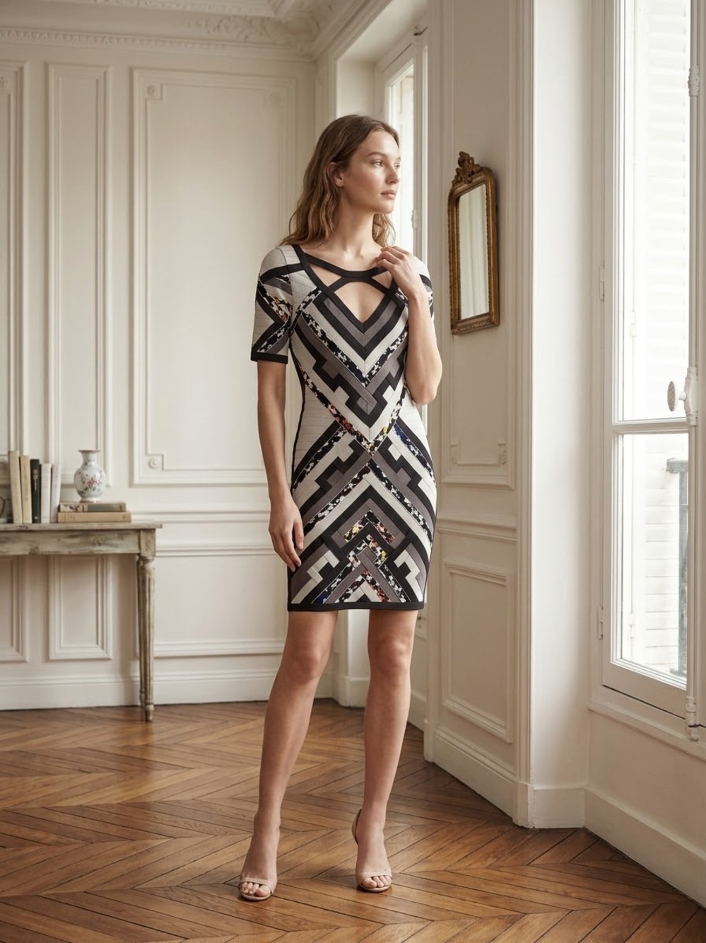 Herve Leger Stripe Multicolor Kauri Mini Dress
